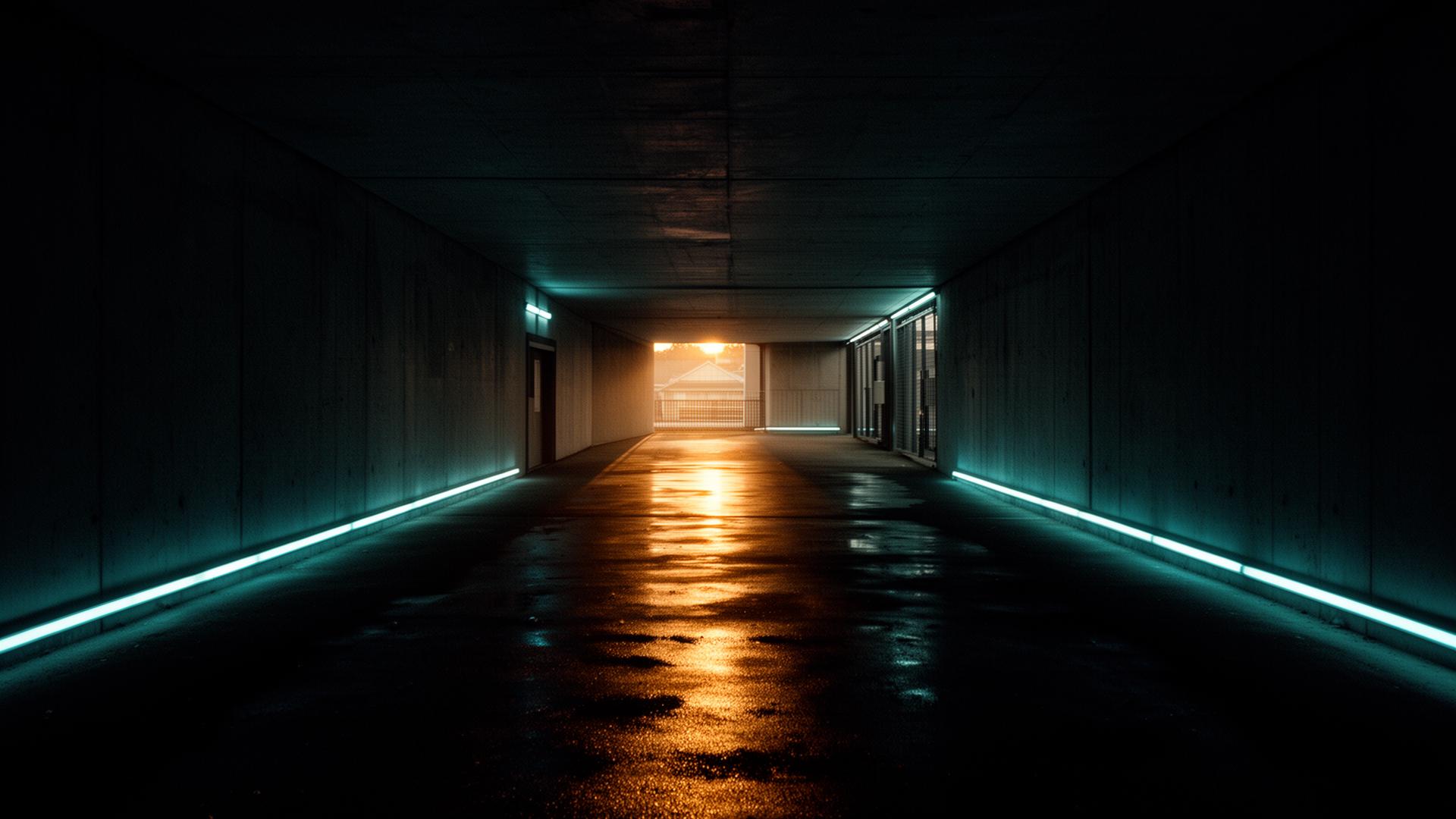 Empty stadium tunnel at dawn